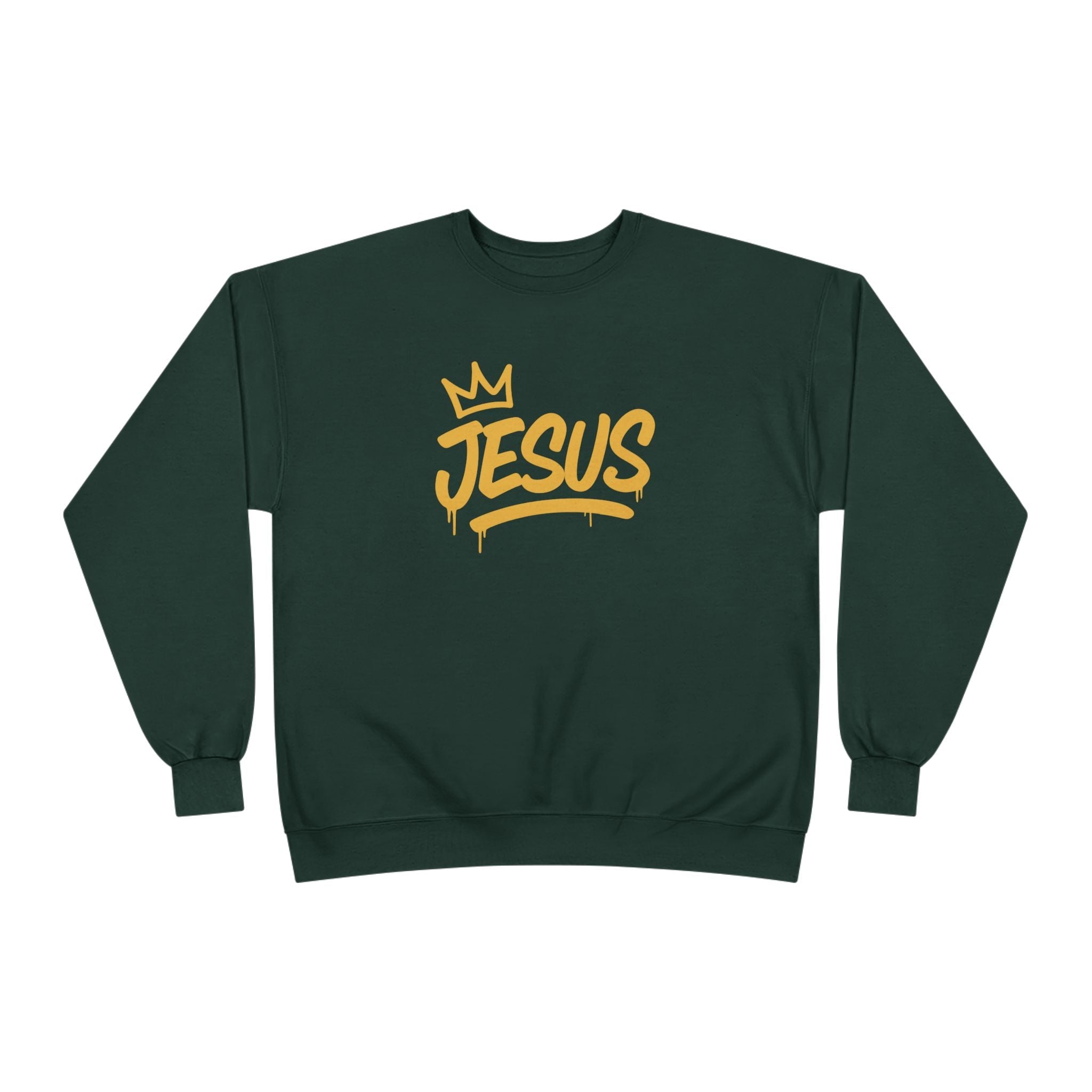 Jesus Crown Crewneck Sweatshirt — Gold Script Inspirational Pullover