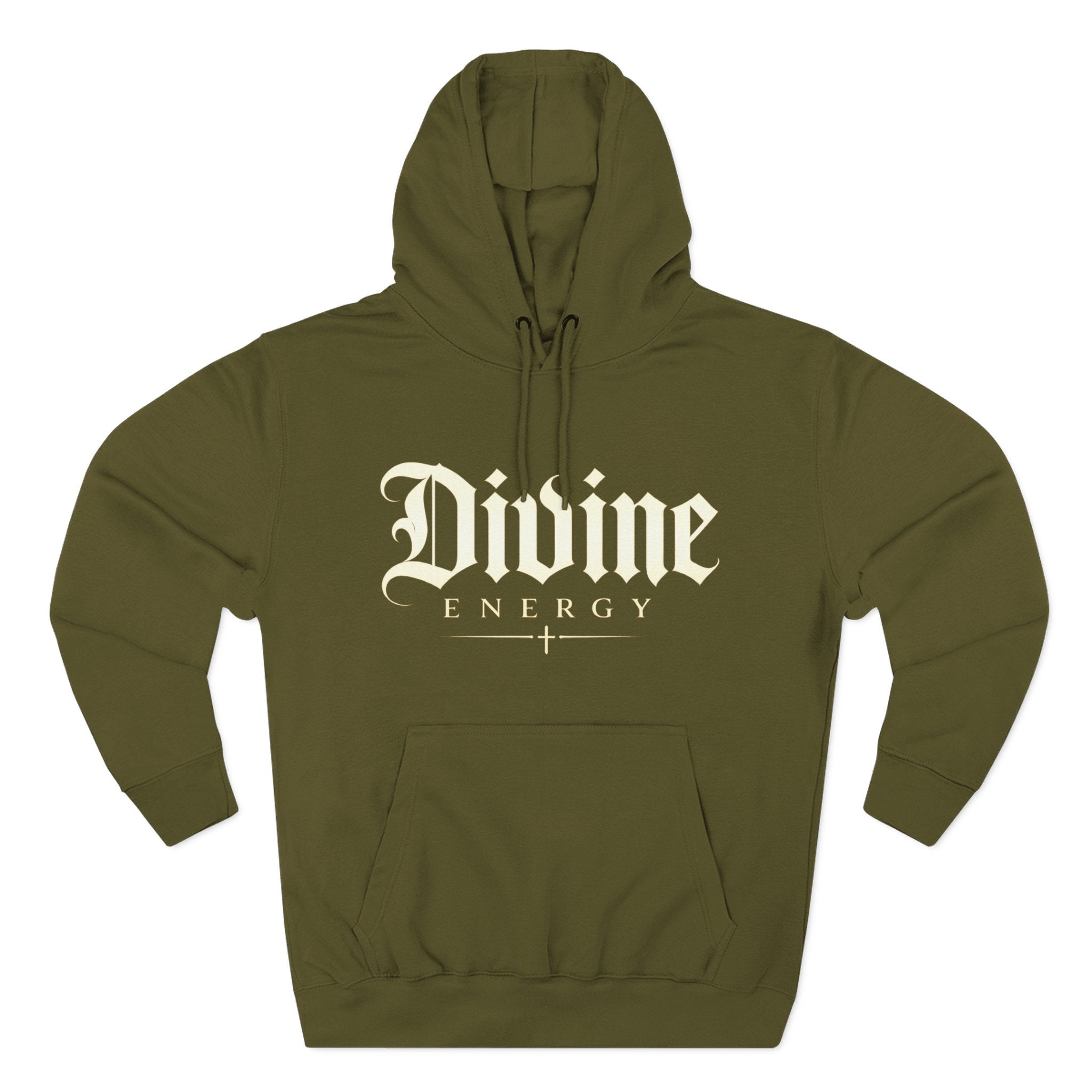 Divine Energy Hoodie — Gothic Script Faith Graphic | Wear Your Worship