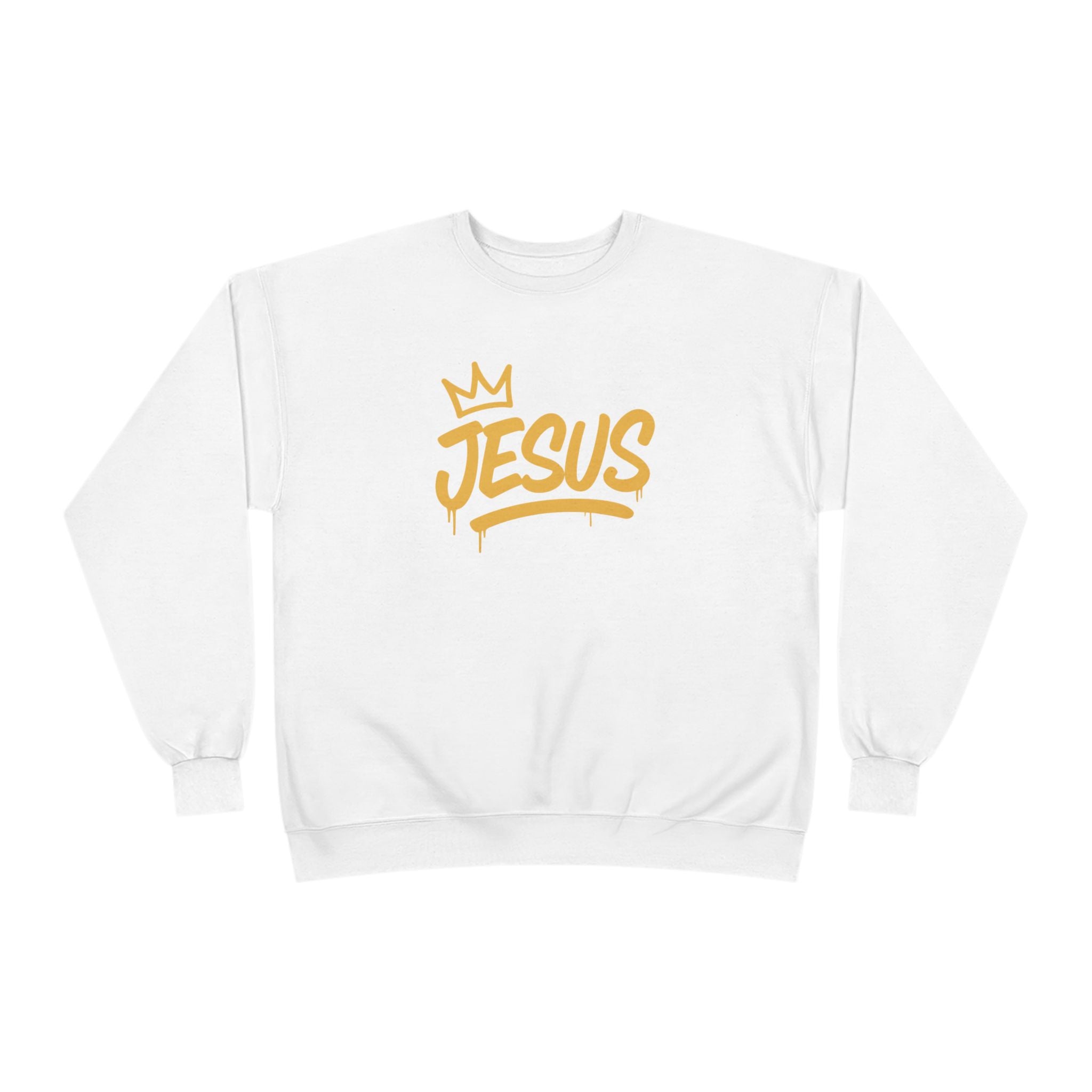 Jesus Crown Crewneck Sweatshirt — Gold Script Inspirational Pullover