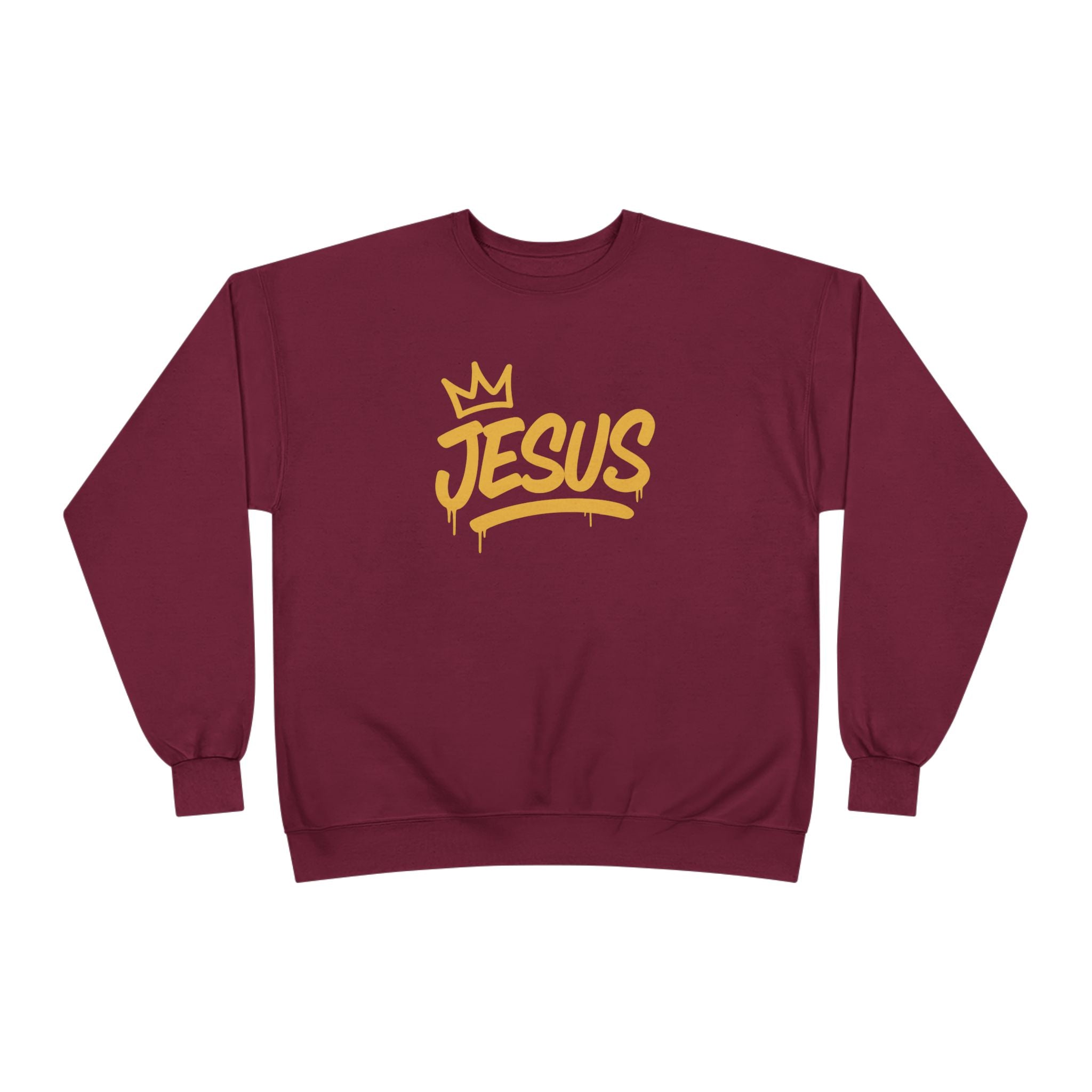 Jesus Crown Crewneck Sweatshirt — Gold Script Inspirational Pullover