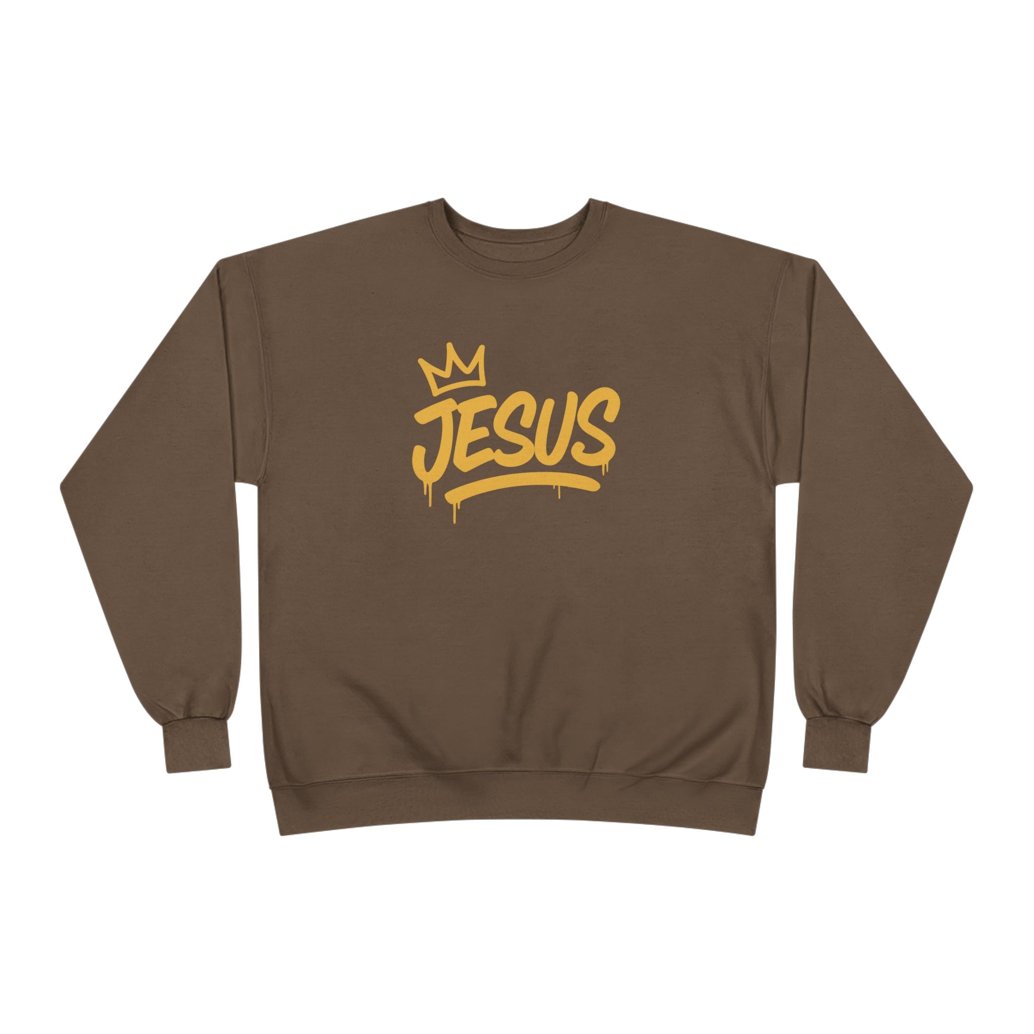 Jesus Crown Crewneck Sweatshirt — Gold Script Inspirational Pullover