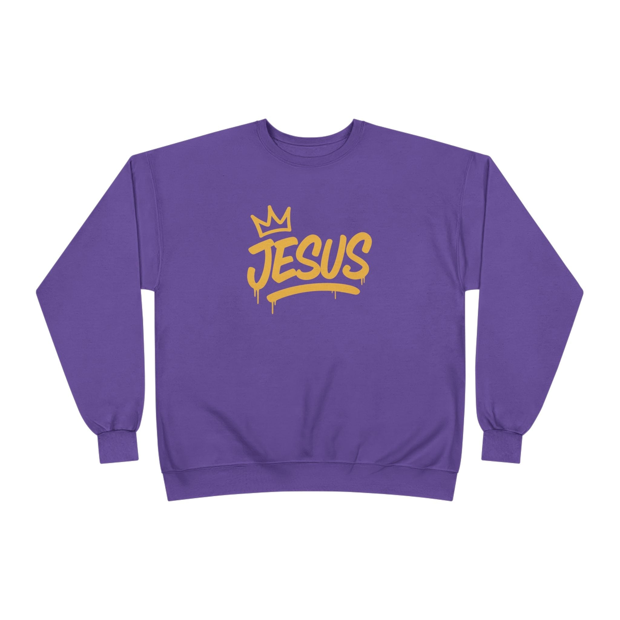 Jesus Crown Crewneck Sweatshirt — Gold Script Inspirational Pullover