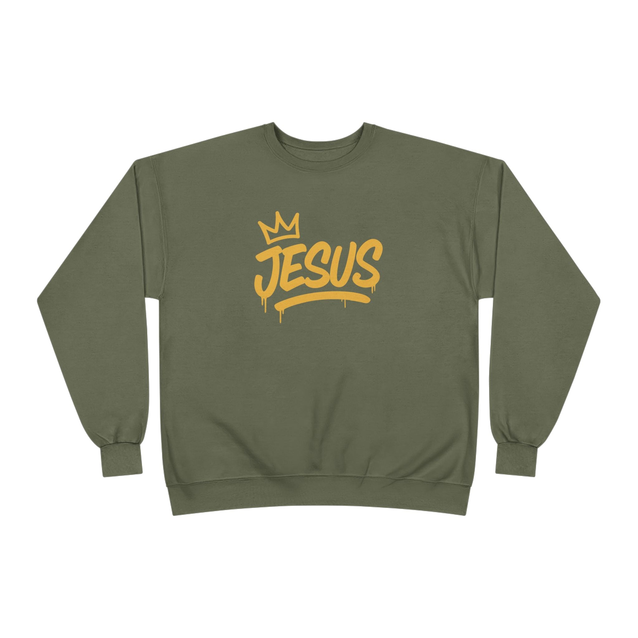 Jesus Crown Crewneck Sweatshirt — Gold Script Inspirational Pullover