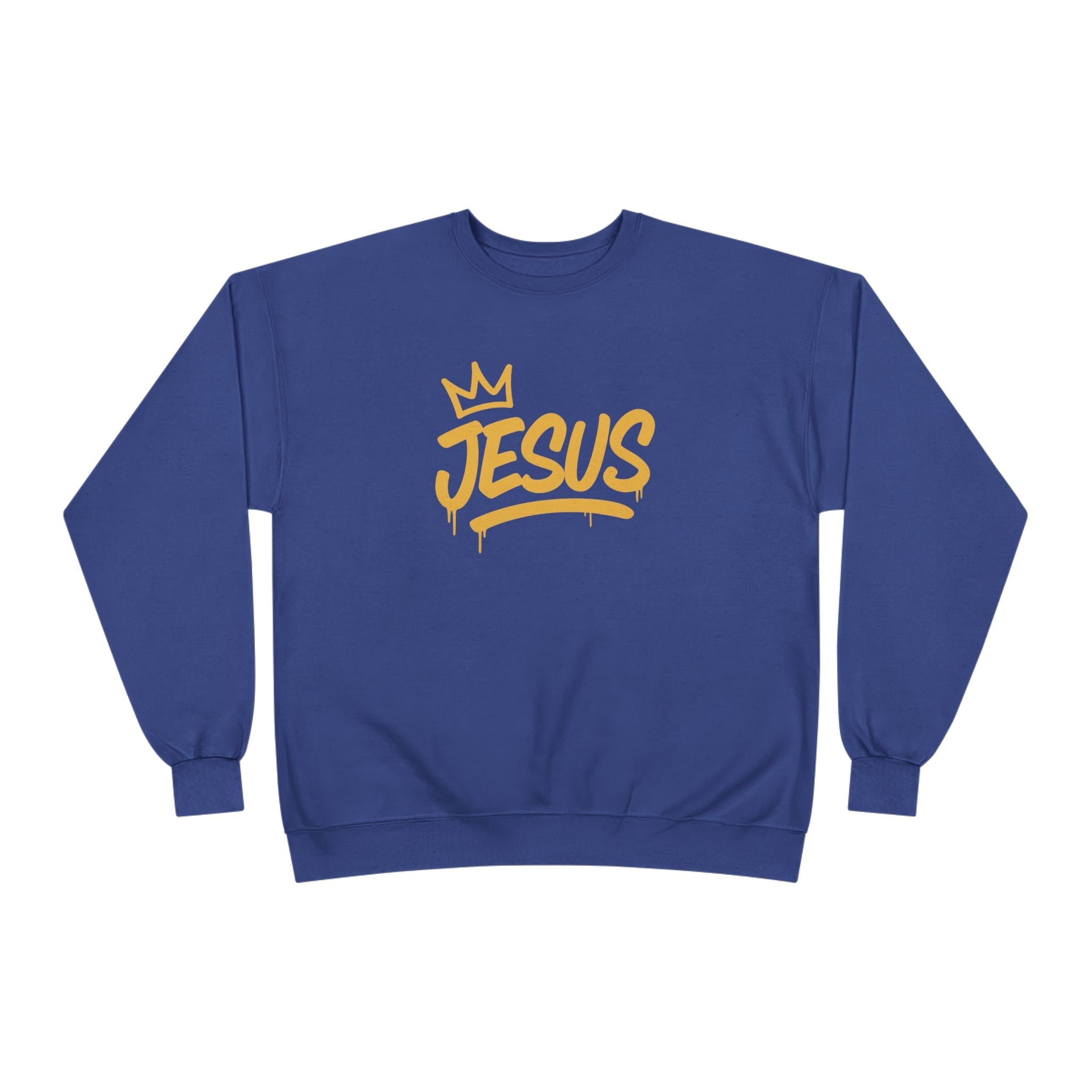 Jesus Crown Crewneck Sweatshirt — Gold Script Inspirational Pullover