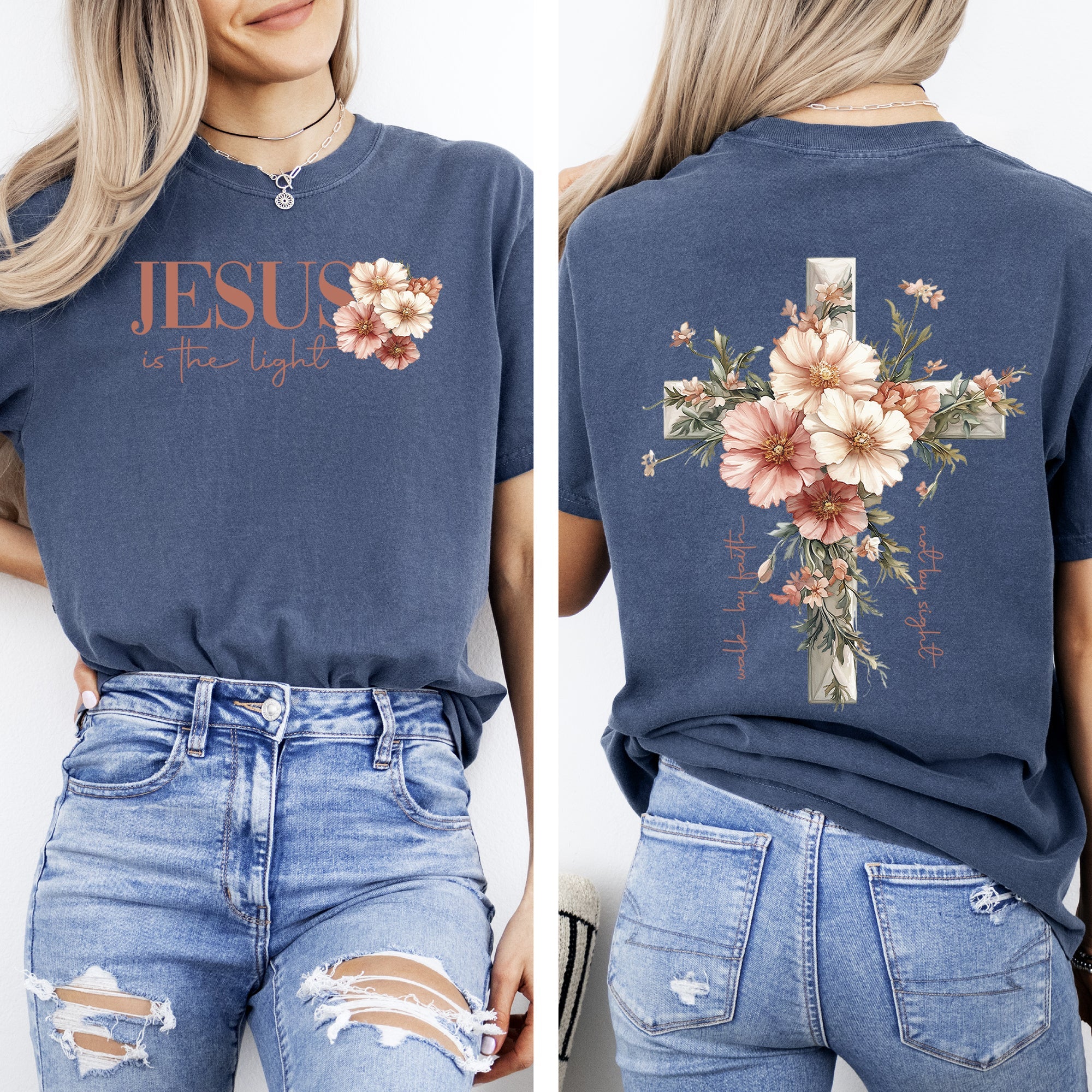 Jesus Is The Light, Floral Cross, Christian, Jesus, Gospel, Faith, Saved Tshirt Comfort Colors T-Shirt