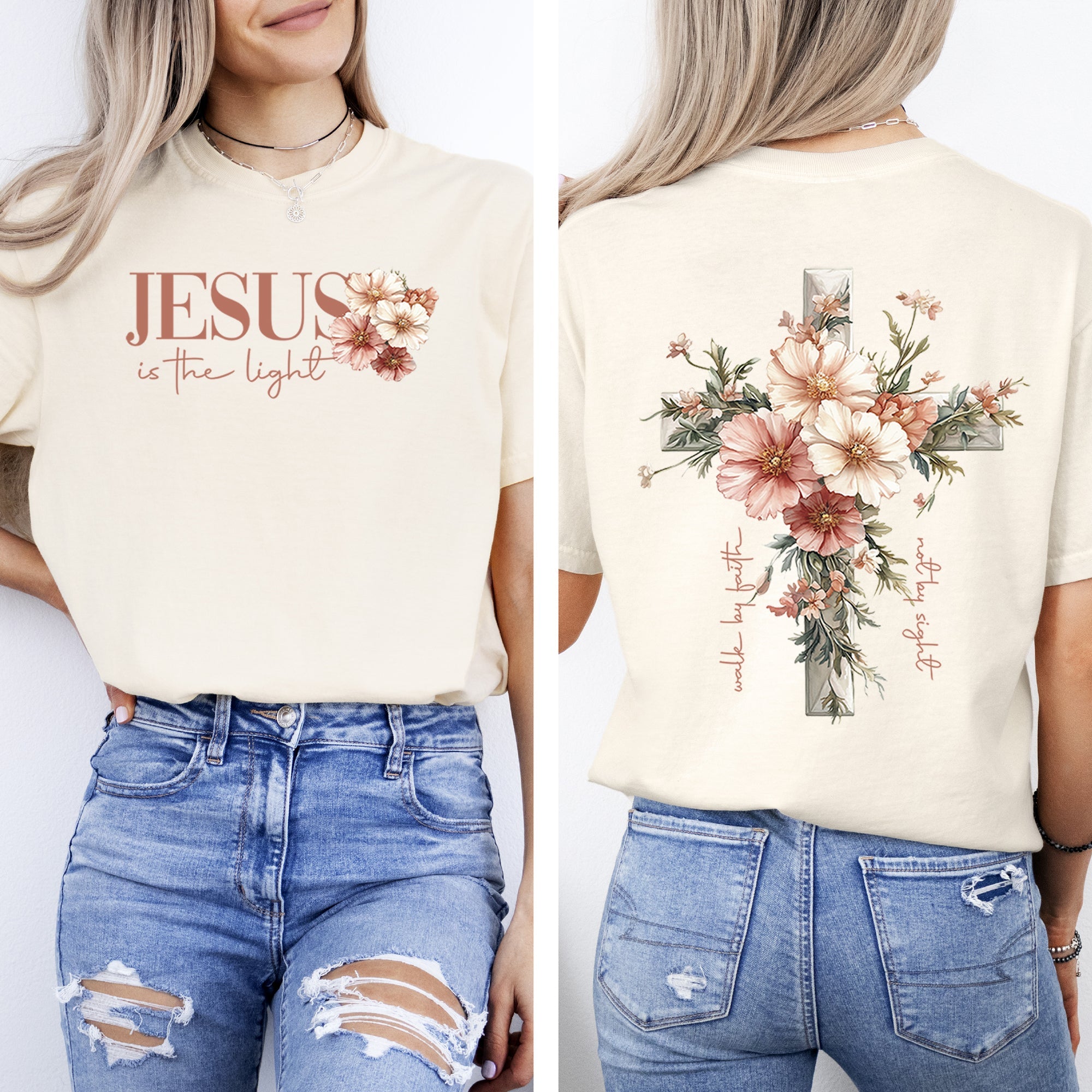 Jesus Is The Light, Floral Cross, Christian, Jesus, Gospel, Faith, Saved Tshirt Comfort Colors T-Shirt